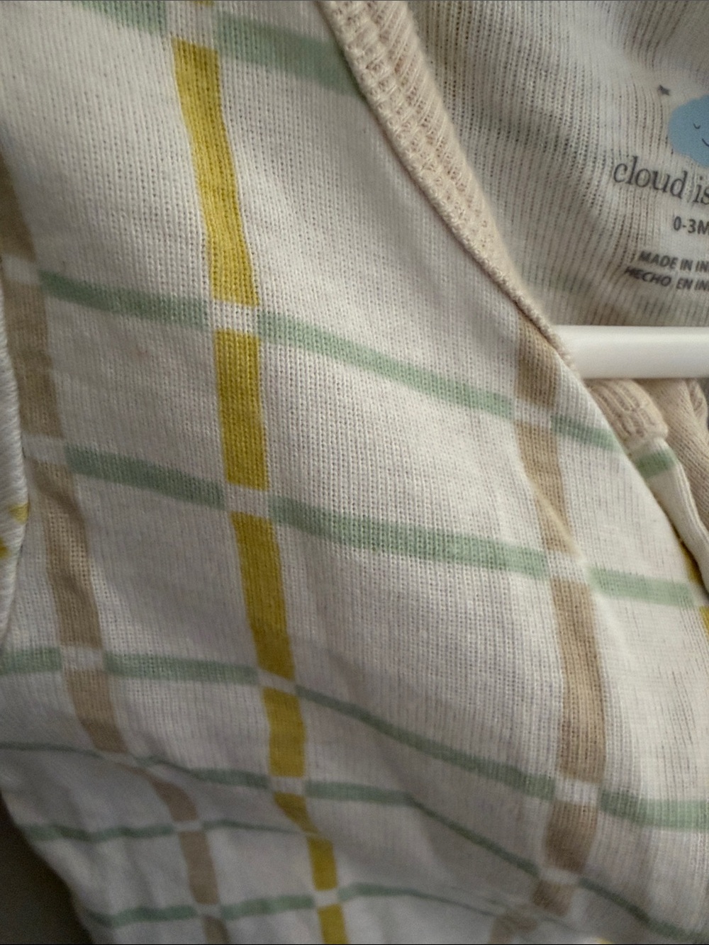 cloud island Cream Plaid Short-Sleeve Footie with Yellow and Green Stripes - Picture 3 of 3